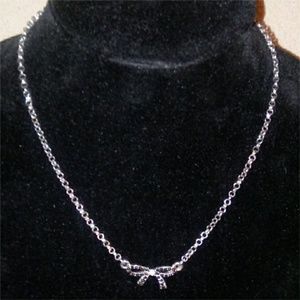 Silver Black Bow Necklace